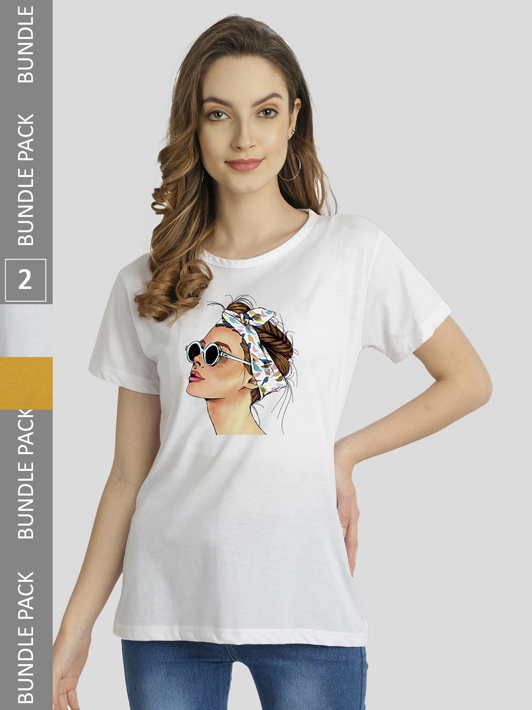 

CHOZI Pack Of 2 Graphic Printed Bio Finish Cotton T-shirt, White