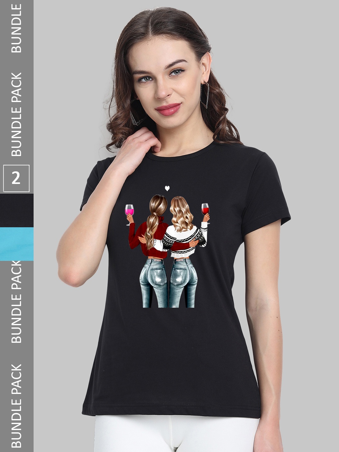 

CHOZI Pack Of 2 Printed Cotton Bio Finish T-shirt, Black