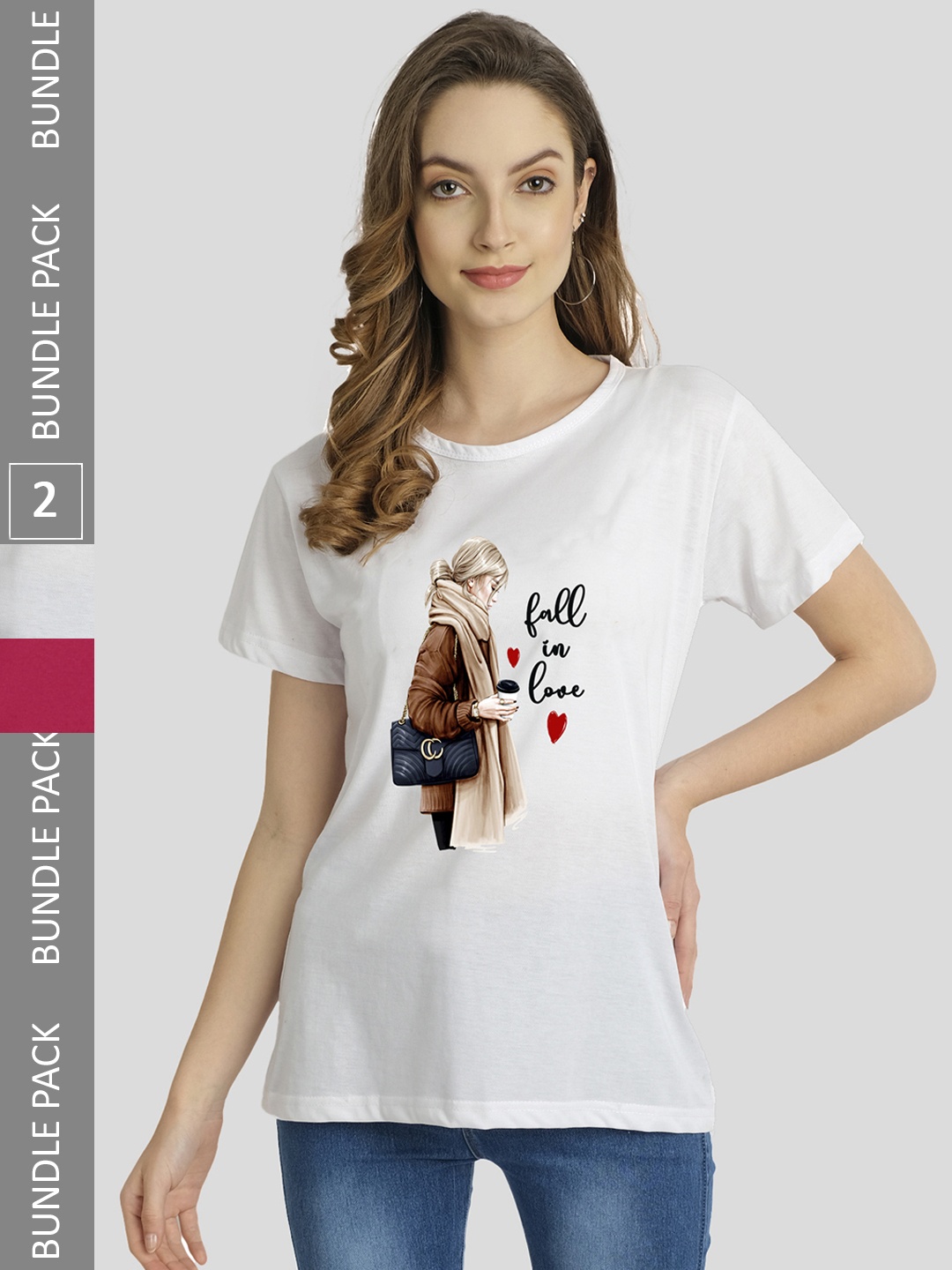 

CHOZI Pack Of 2 Graphic Printed Bio Finish Cotton T-shirt, White