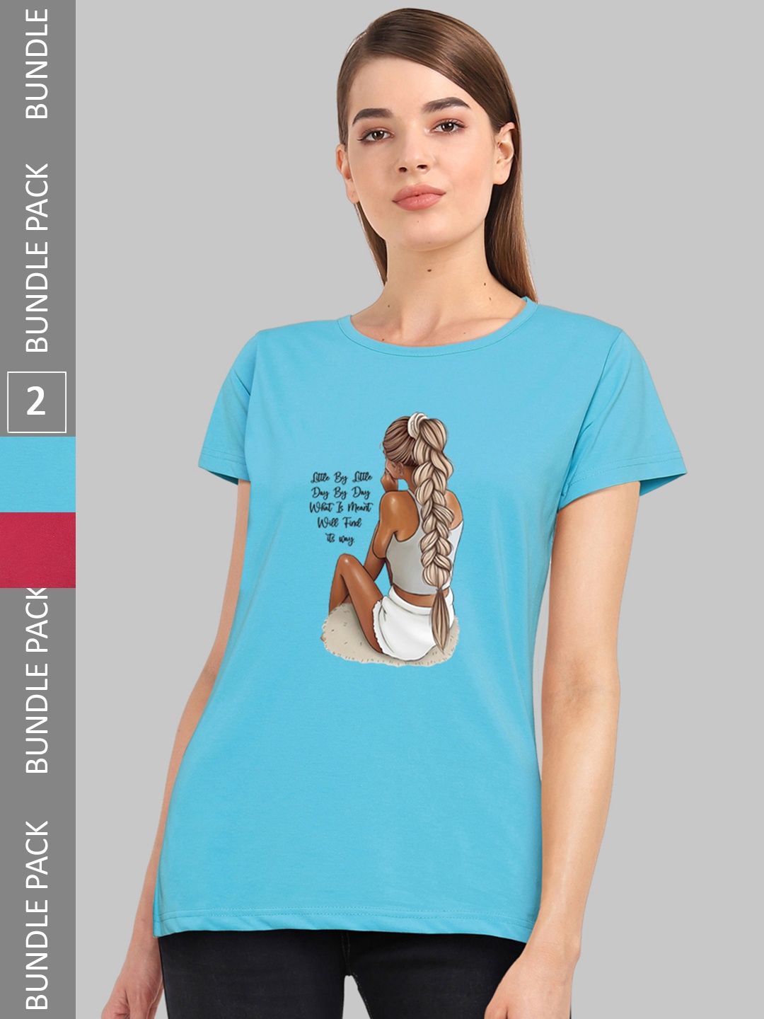 

CHOZI Pack Of 2 Graphic Printed Bio Finish Cotton T-shirt, Red