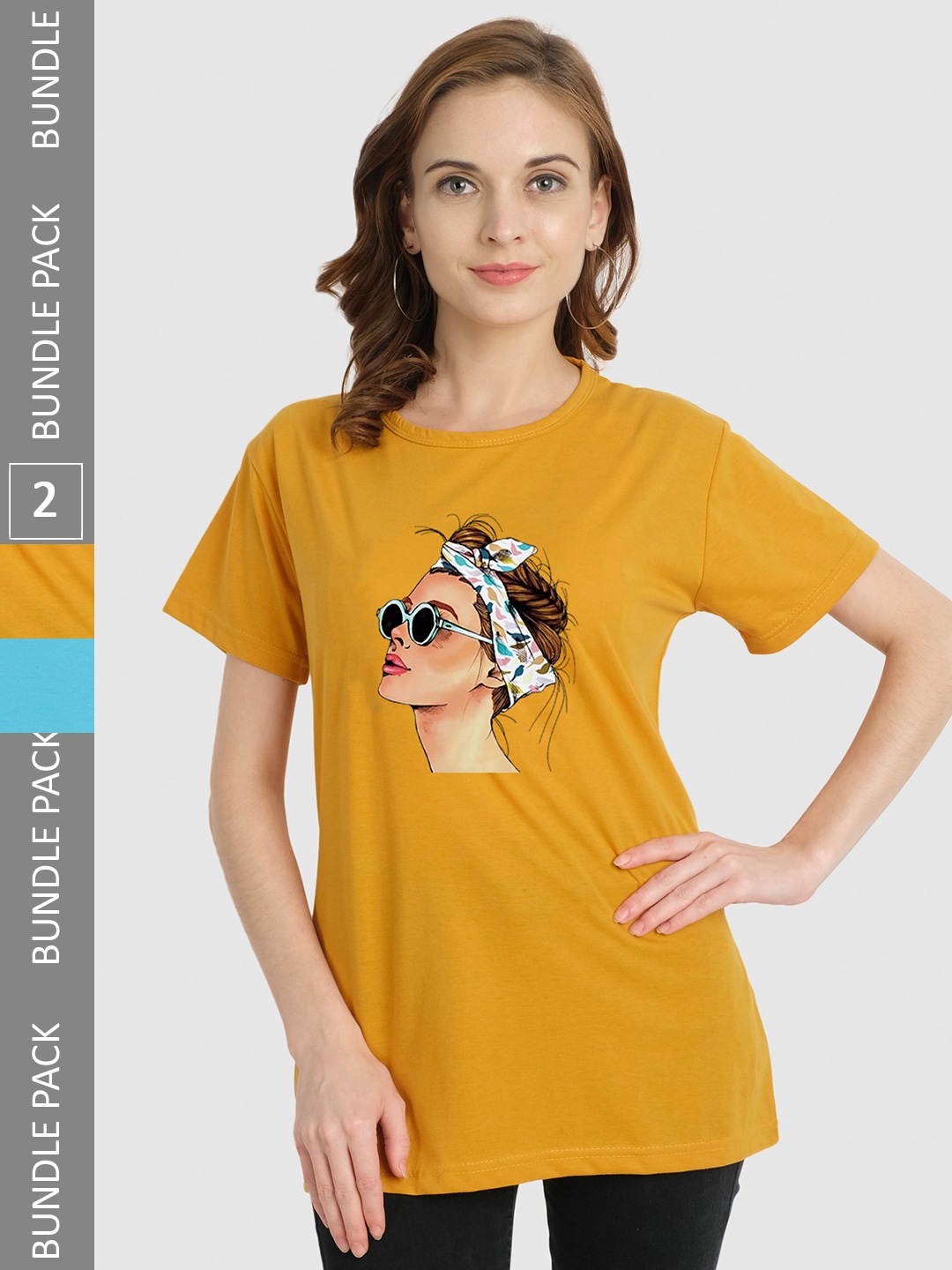 

CHOZI Pack Of 2 Graphic Printed Bio Finish Cotton T-shirt, Blue