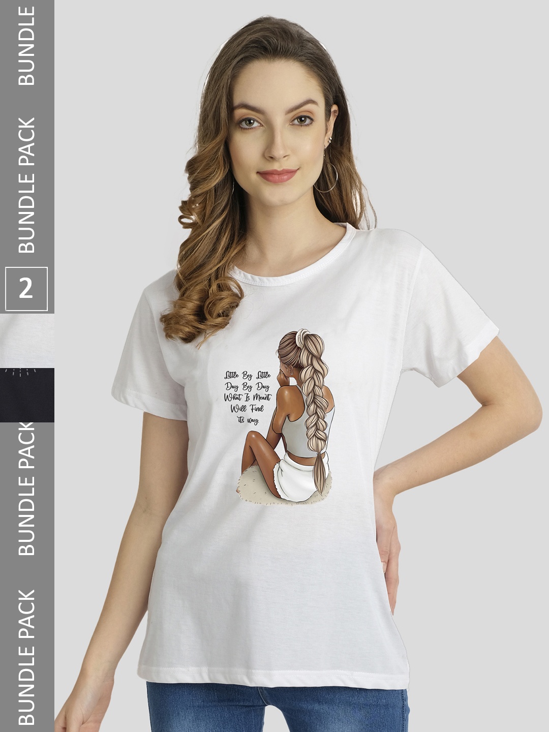 

CHOZI Pack Of 2 Graphic Printed Bio Finish Cotton T-shirt, Black