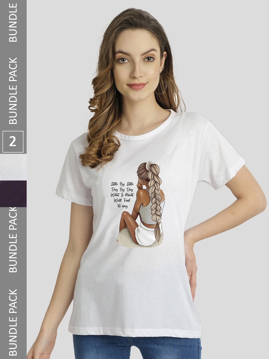 

CHOZI Pack Of 2 Printed Cotton Bio Finish T-shirt, Purple