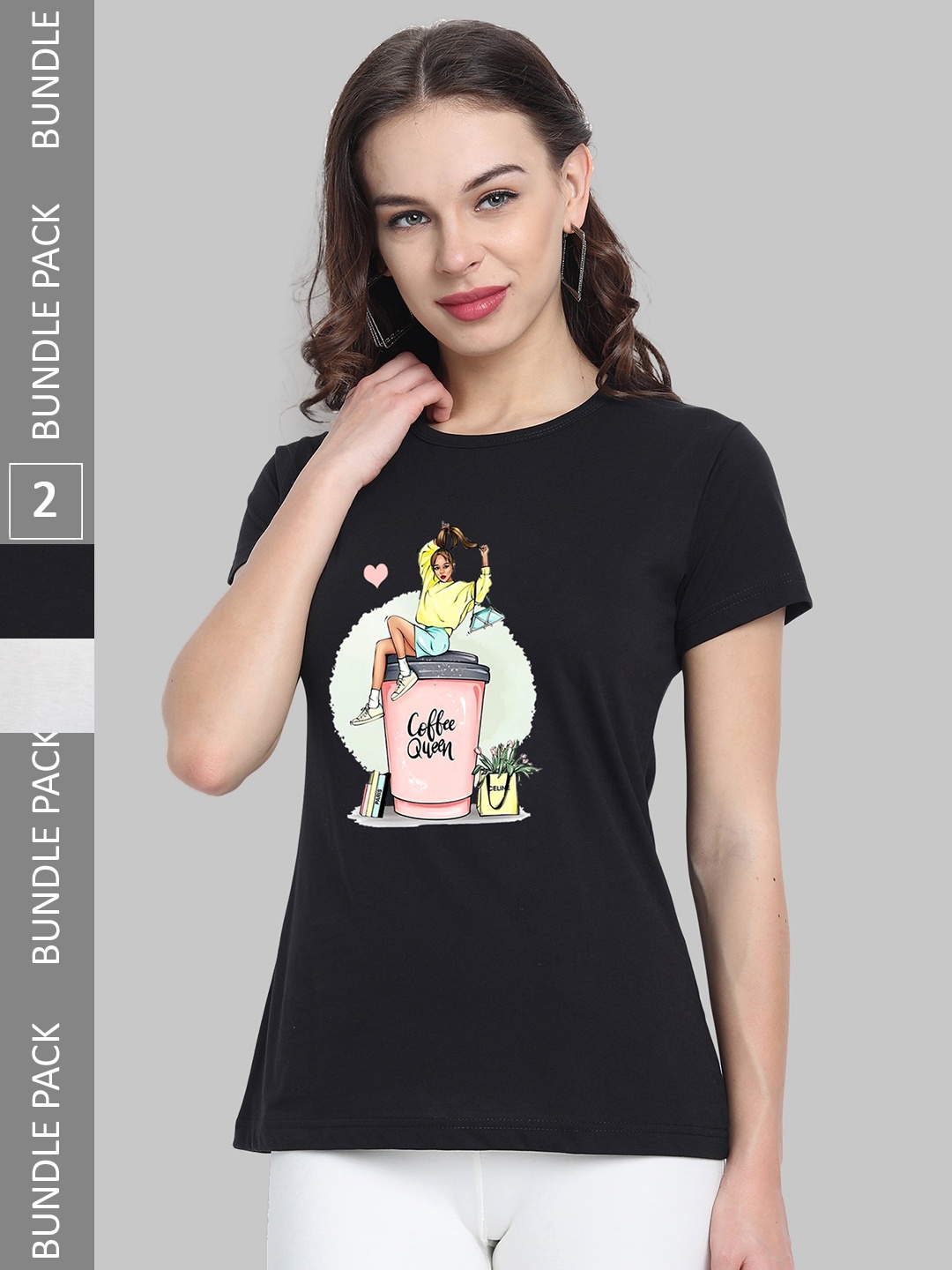 

CHOZI Pack of 2 Graphic Printed Round Neck Cotton T-shirts, White