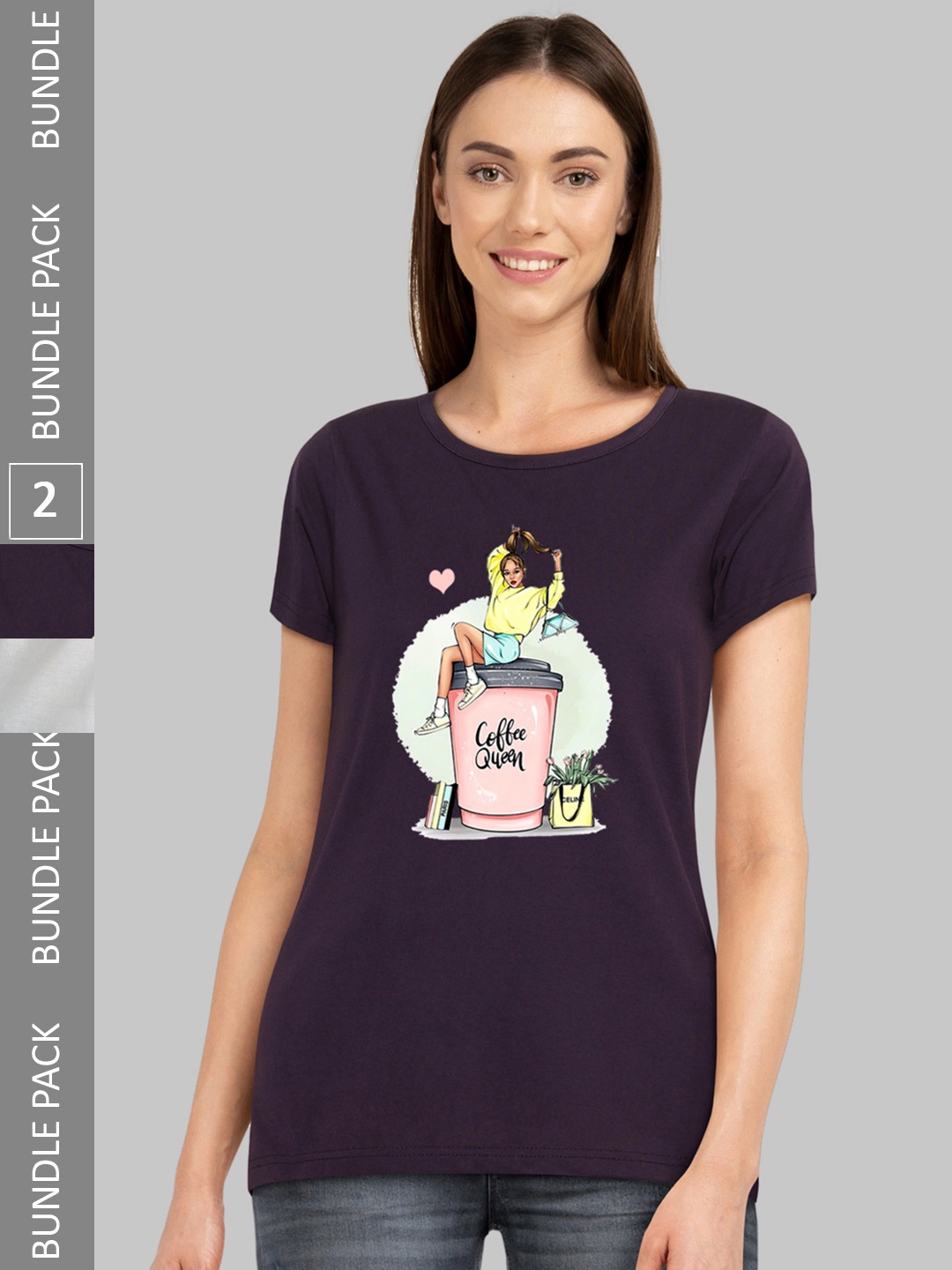 

CHOZI Pack Of 2 Printed Cotton Bio Finish T-shirt, Grey