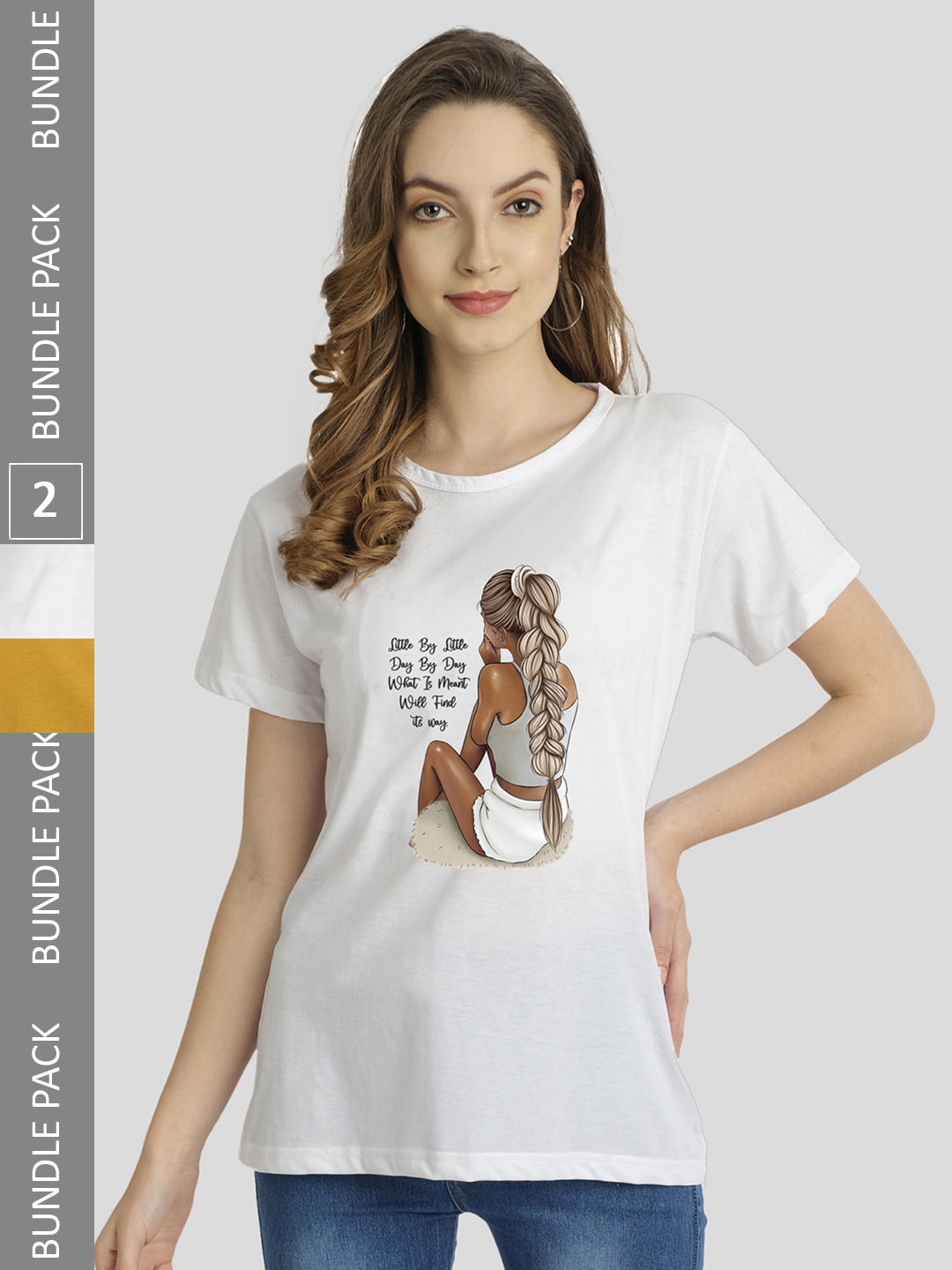 

CHOZI Pack Of 2 Printed Cotton Bio Finish T-shirt, White