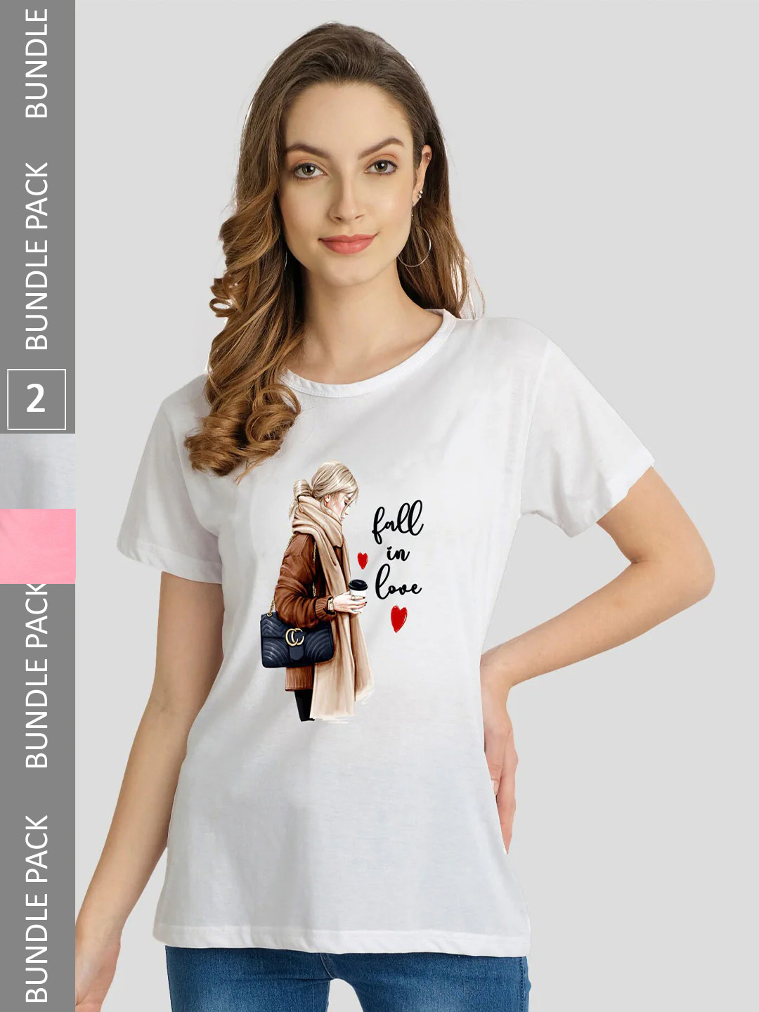 

CHOZI Pack Of 2 Graphic Printed Bio Finish Cotton T-shirt, White