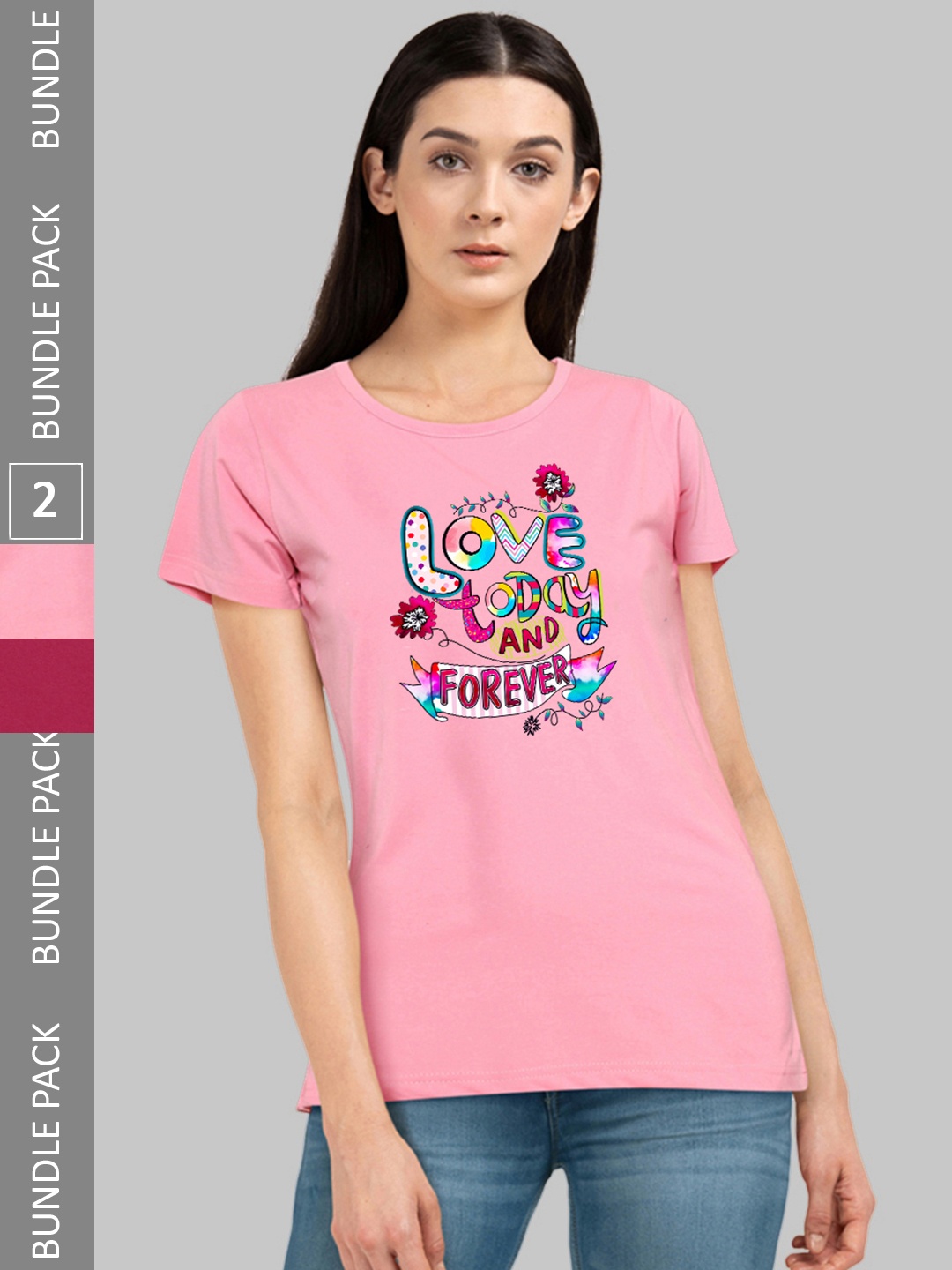 

CHOZI Pack Of 2 Printed Cotton Bio Finish T-shirt, Pink