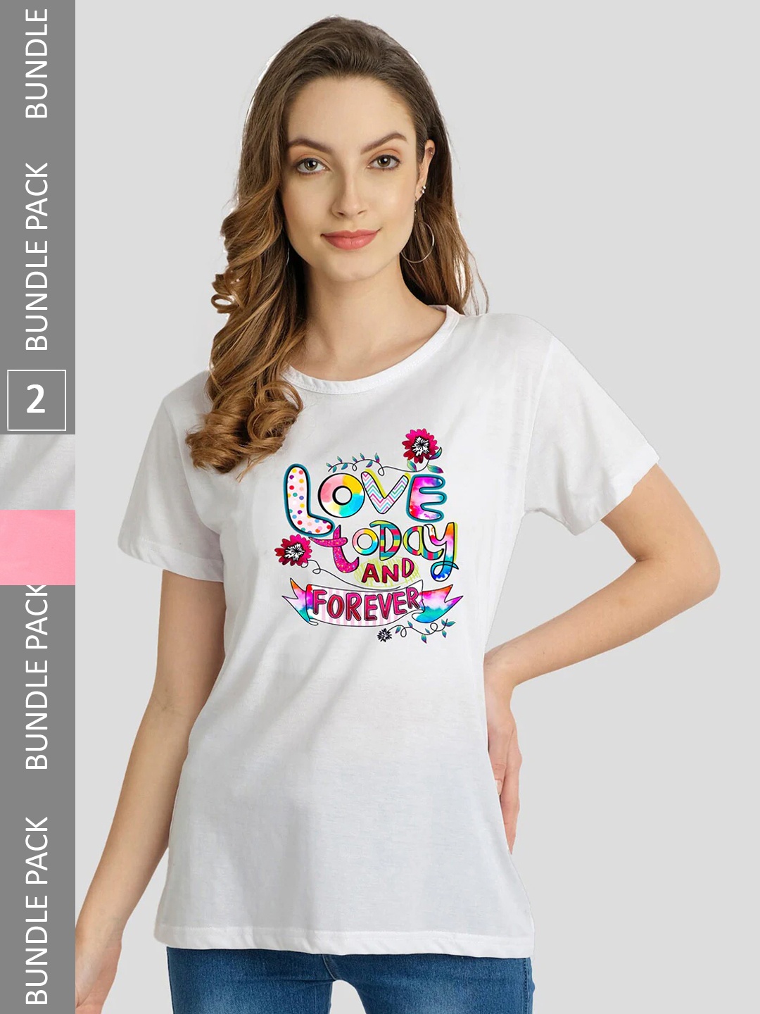

CHOZI Pack Of 2 Printed Cotton Bio Finish T-shirt, White