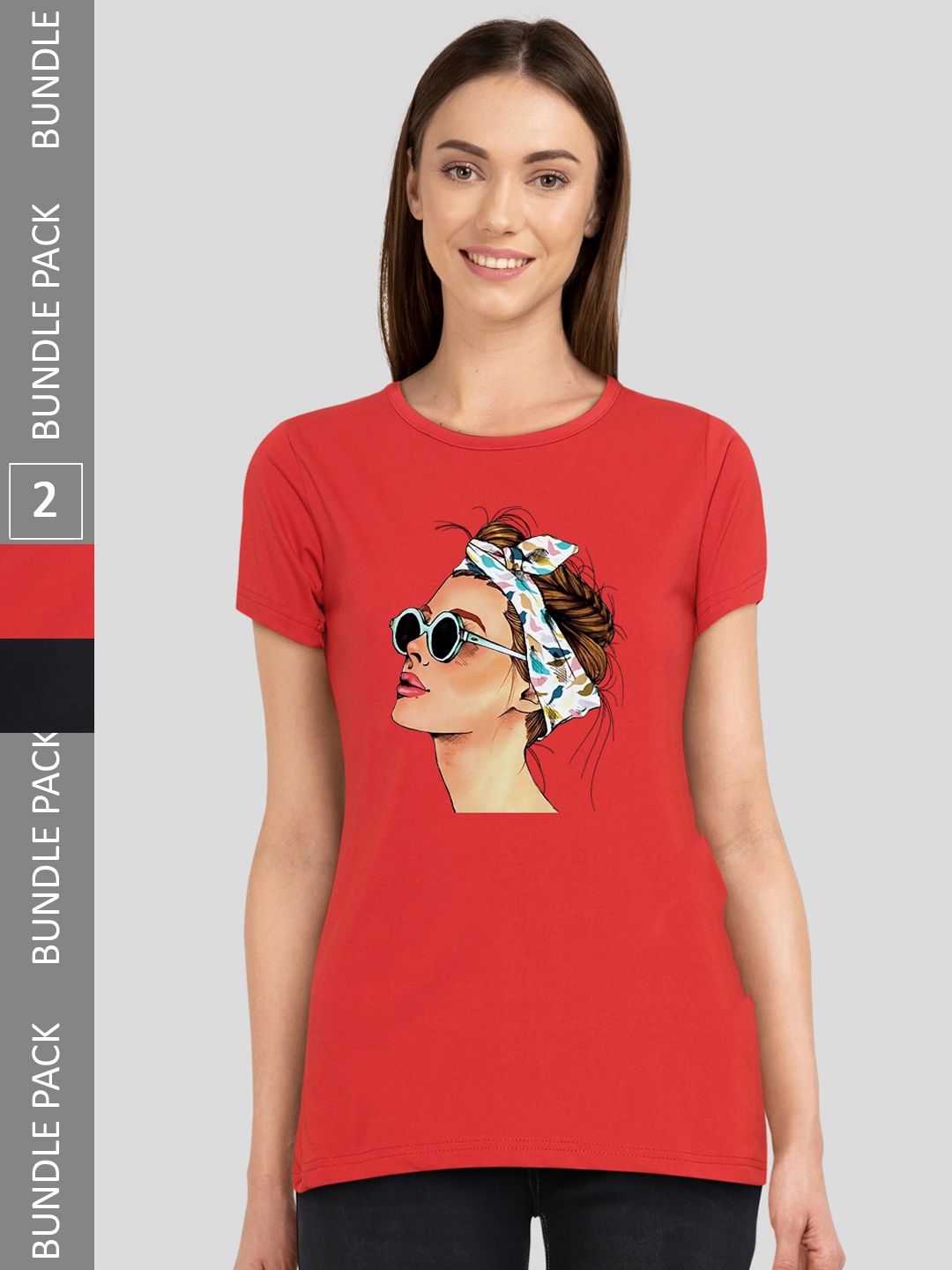 

CHOZI Pack Of 2 Printed Bio Finish Running Cotton T-shirt, Red