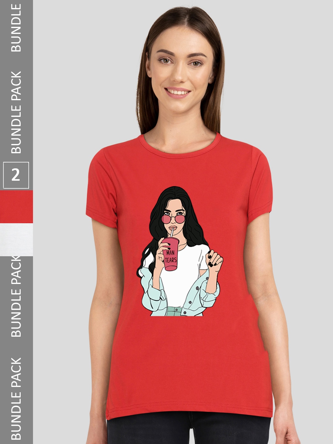 

CHOZI Pack Of 2 Printed Cotton Bio Finish T-shirt, White