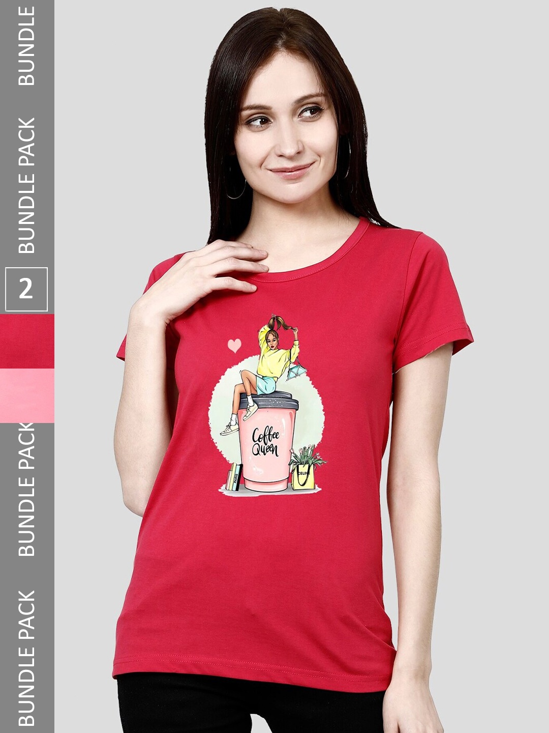 

CHOZI Pack Of 2 Graphic Printed Bio Finish Cotton T-shirt, Red