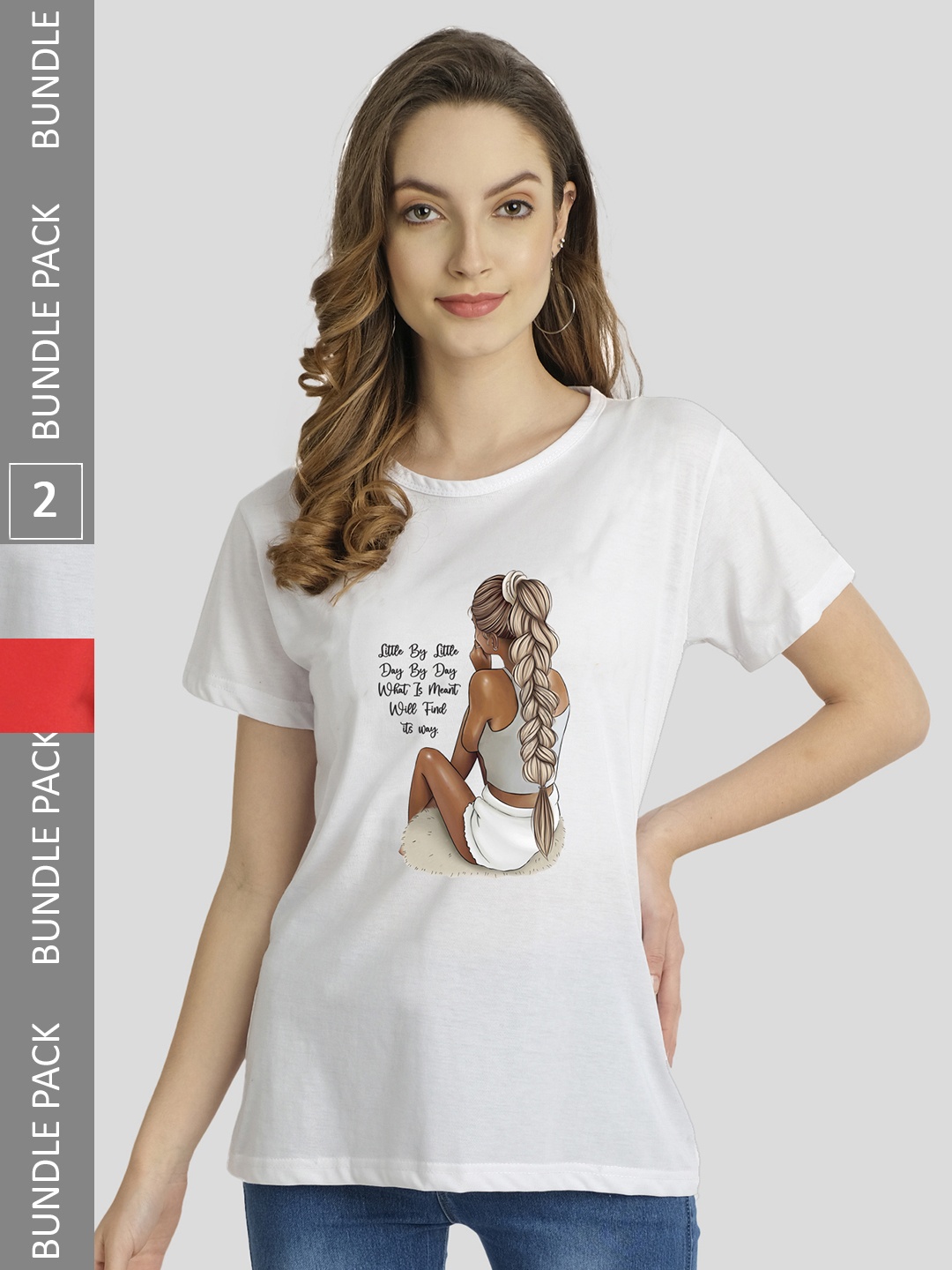 

CHOZI Pack Of 2 Printed Cotton Bio Finish T-shirt, White