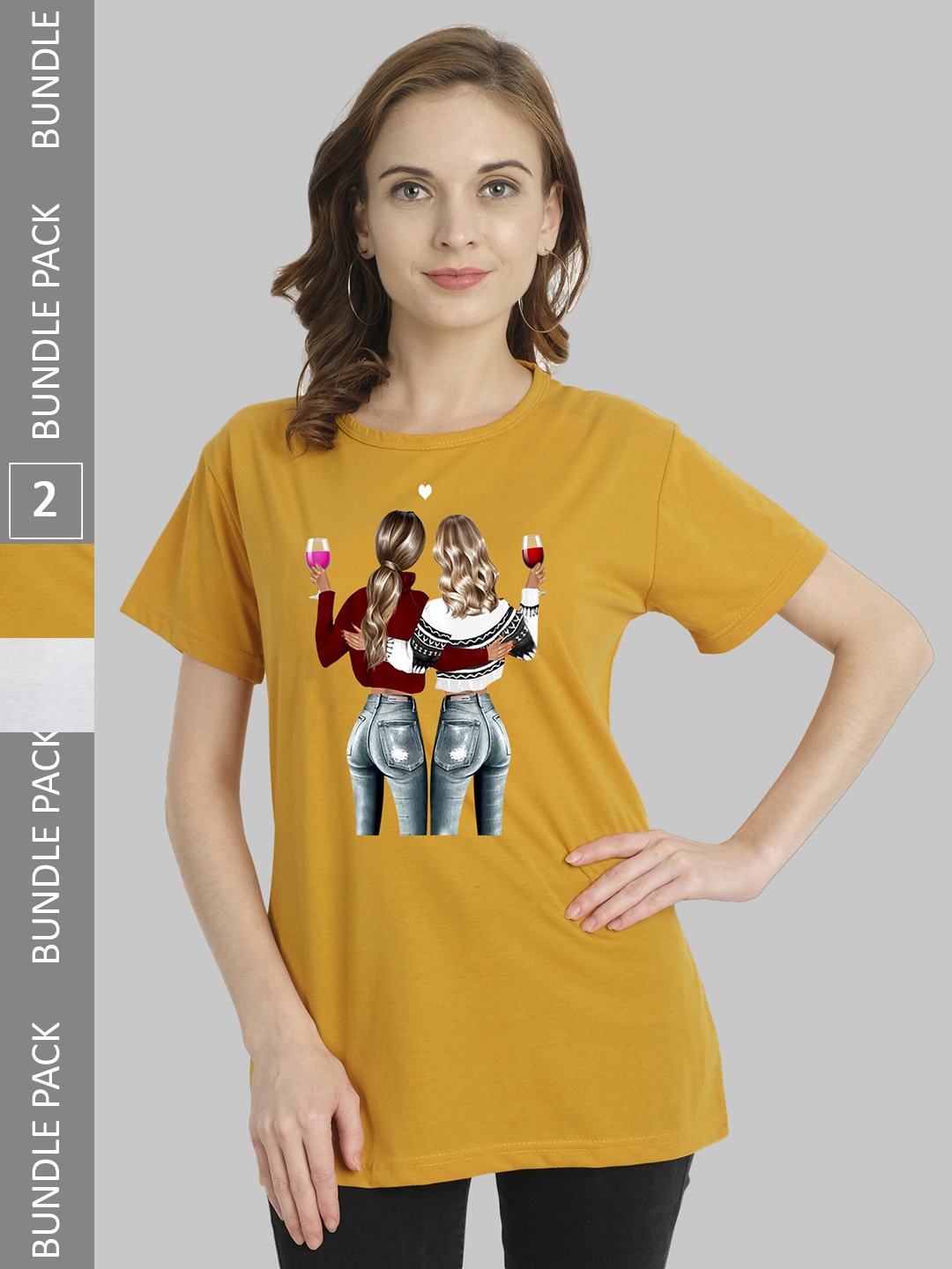 

CHOZI Pack Of 2 Graphic Printed Bio Finish Cotton T-shirt, Mustard