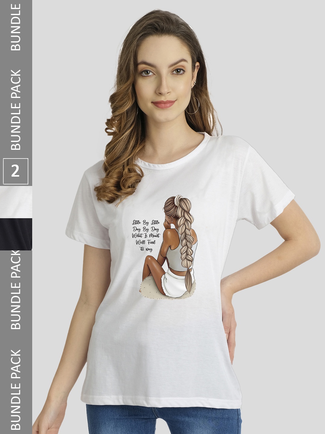 

CHOZI Pack Of 2 Graphic Printed Bio Finish Cotton T-shirt, White