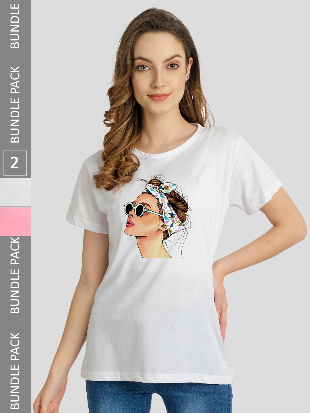 

CHOZI Pack Of 2 Graphic Printed Bio Finish Cotton T-shirt, White