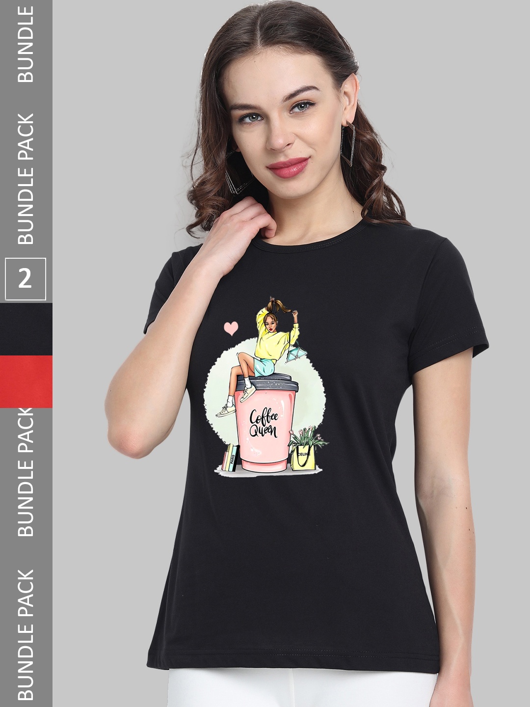 

CHOZI Pack Of 2 Graphic Printed Bio Finish Cotton T-shirt, Red