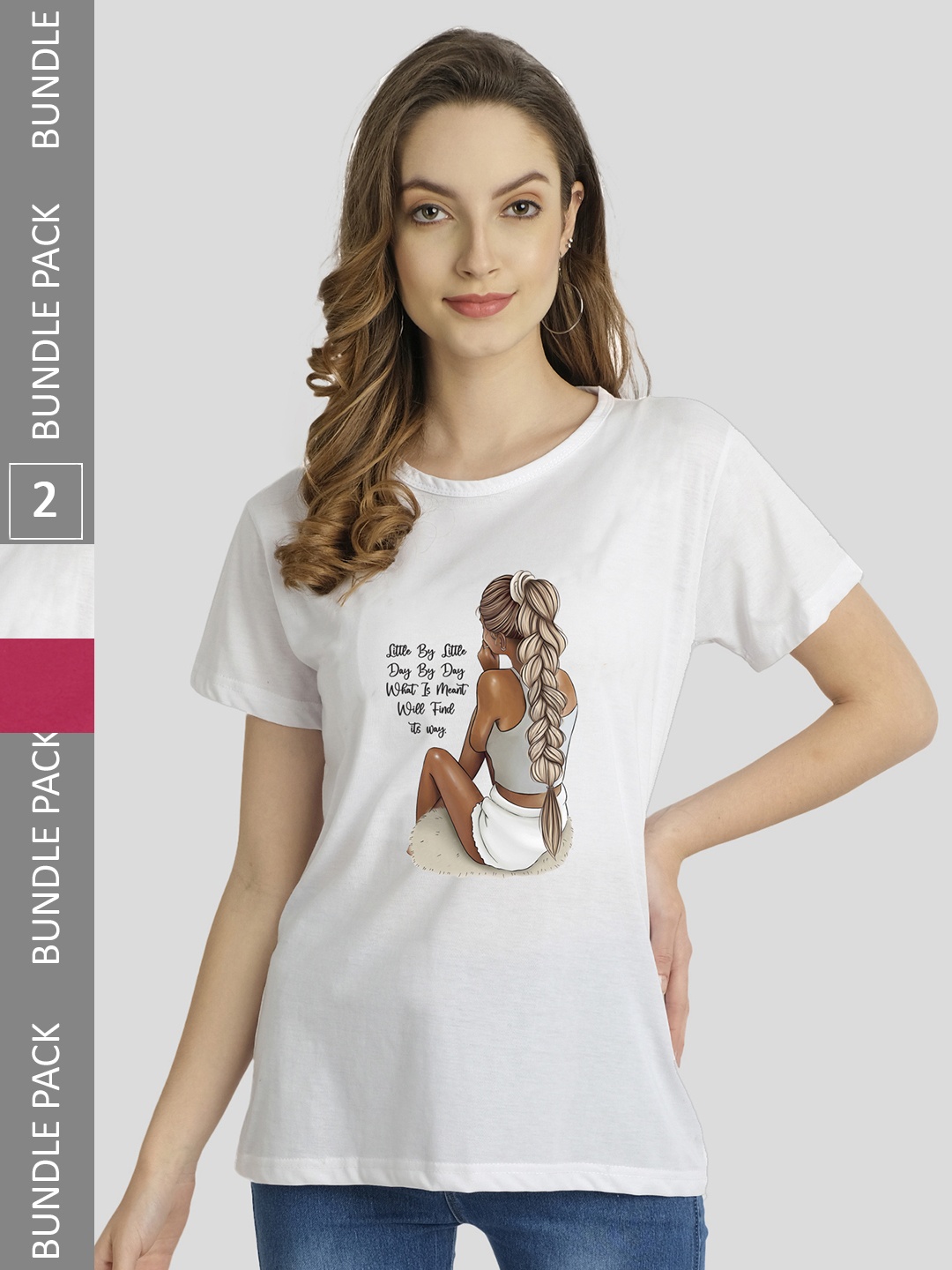 

CHOZI Pack Of 2 Graphic Printed Bio Finish Cotton T-shirt, White