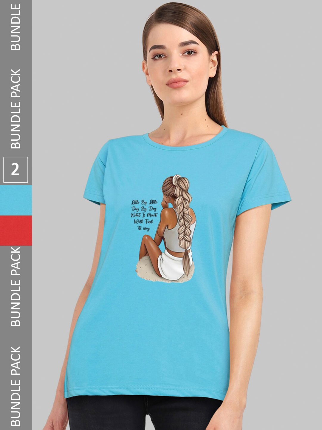 

CHOZI Pack Of 2 Graphic Printed Bio Finish Cotton T-shirt, Blue