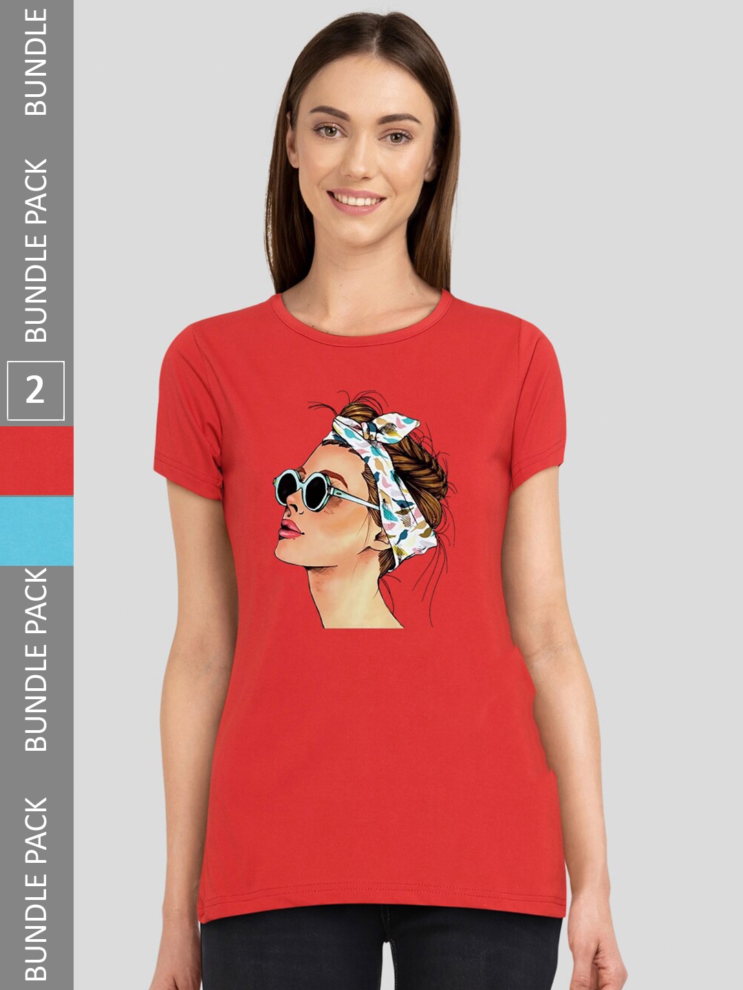 

CHOZI Pack Of 2 Printed Cotton Bio Finish T-shirt, Red