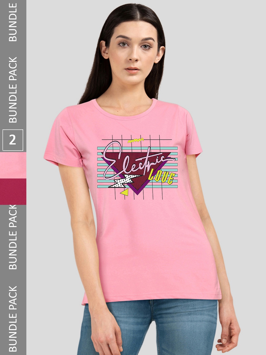 

CHOZI Pack Of 2 Printed Bio Finish Running Cotton T-shirt, Pink