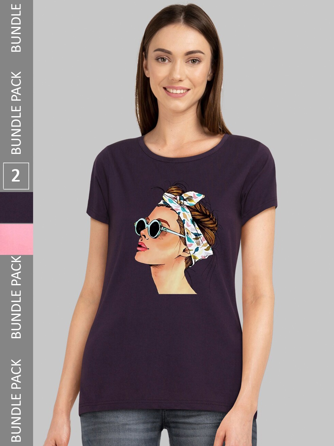 

CHOZI Pack of 2 Graphic Printed Round Neck Cotton T-shirts, Black