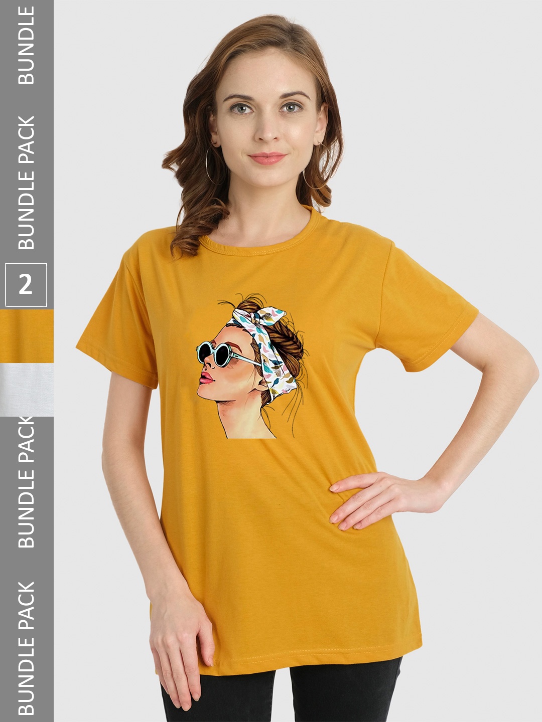 

CHOZI Pack Of 2 Graphic Printed Bio Finish Cotton T-shirt, Mustard