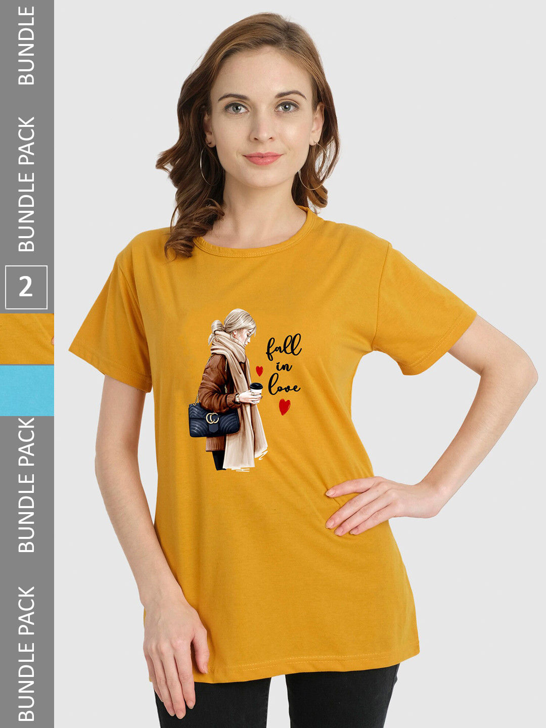

CHOZI Pack Of 2 Graphic Printed Bio Finish Cotton T-shirt, Mustard