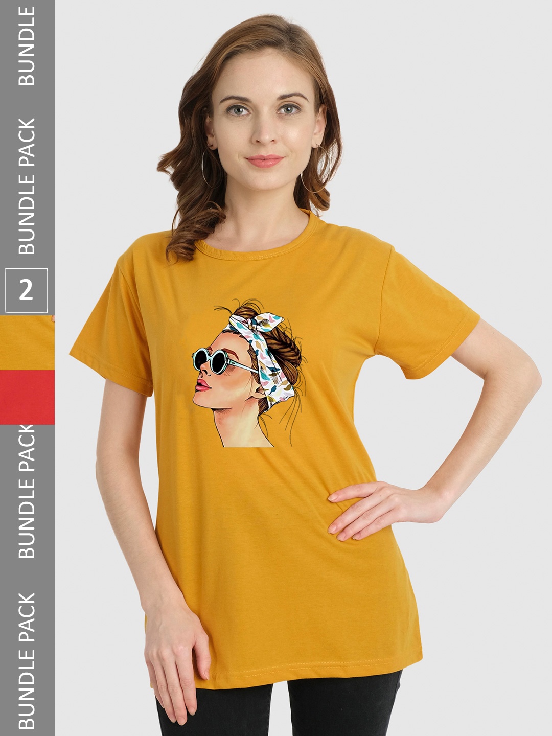 

CHOZI Pack Of 2 Printed Cotton Bio Finish T-shirt, Mustard