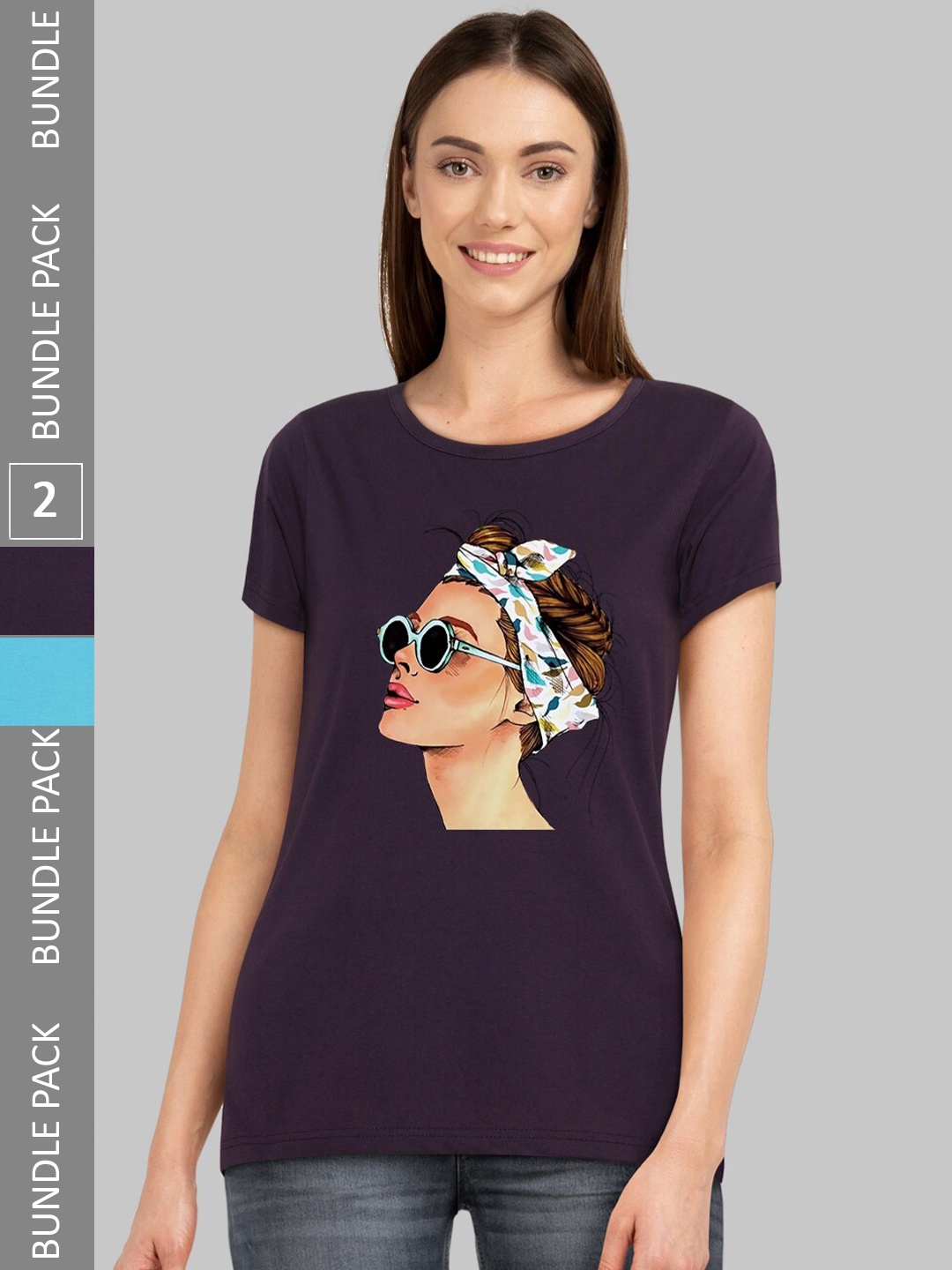 

CHOZI Pack Of 2 Graphic Printed Bio Finish Cotton T-shirts, Blue
