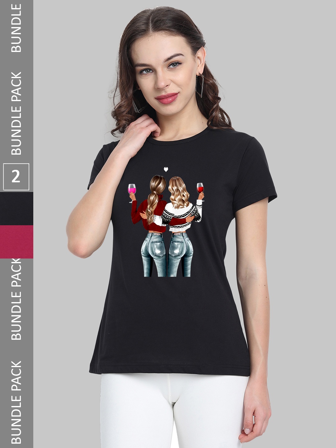 

CHOZI Pack Of 2 Graphic Printed Bio Finish Cotton T-shirt, Maroon