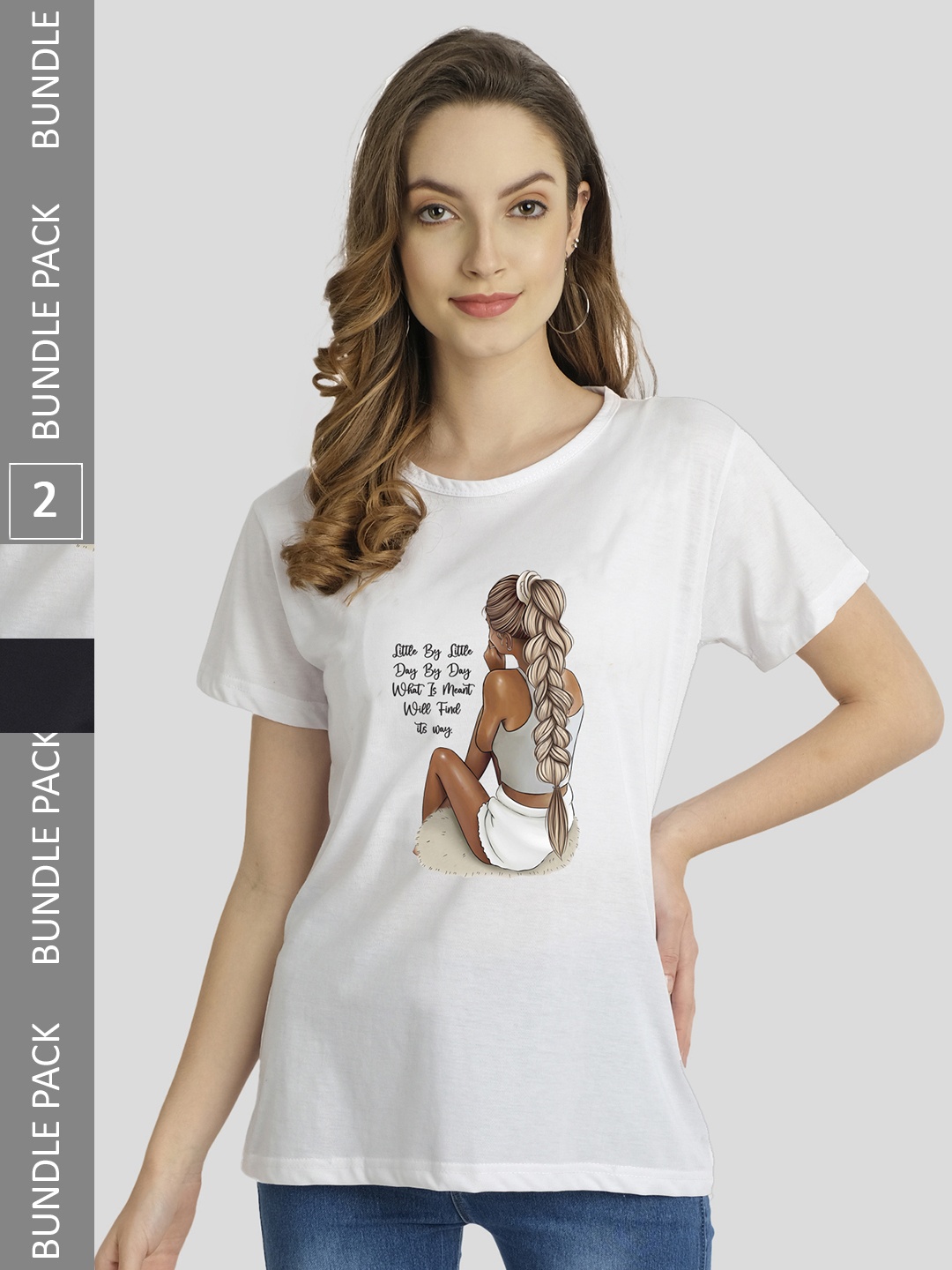 

CHOZI Pack Of 2 Printed Bio Finish Running Cotton T-shirt, White