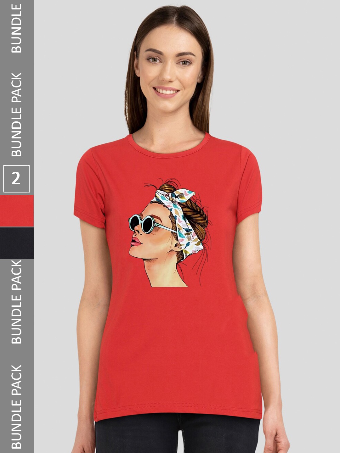 

CHOZI Pack Of 2 Graphic Printed Bio Finish Cotton T-shirt, Red