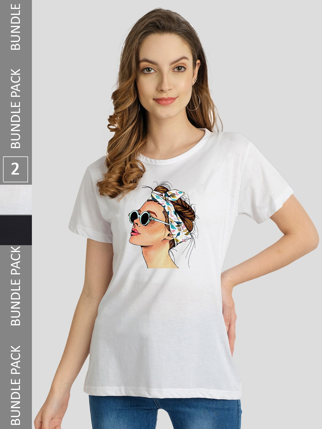 

CHOZI Pack of 2 Graphic Printed Round Neck Cotton T-shirts, White