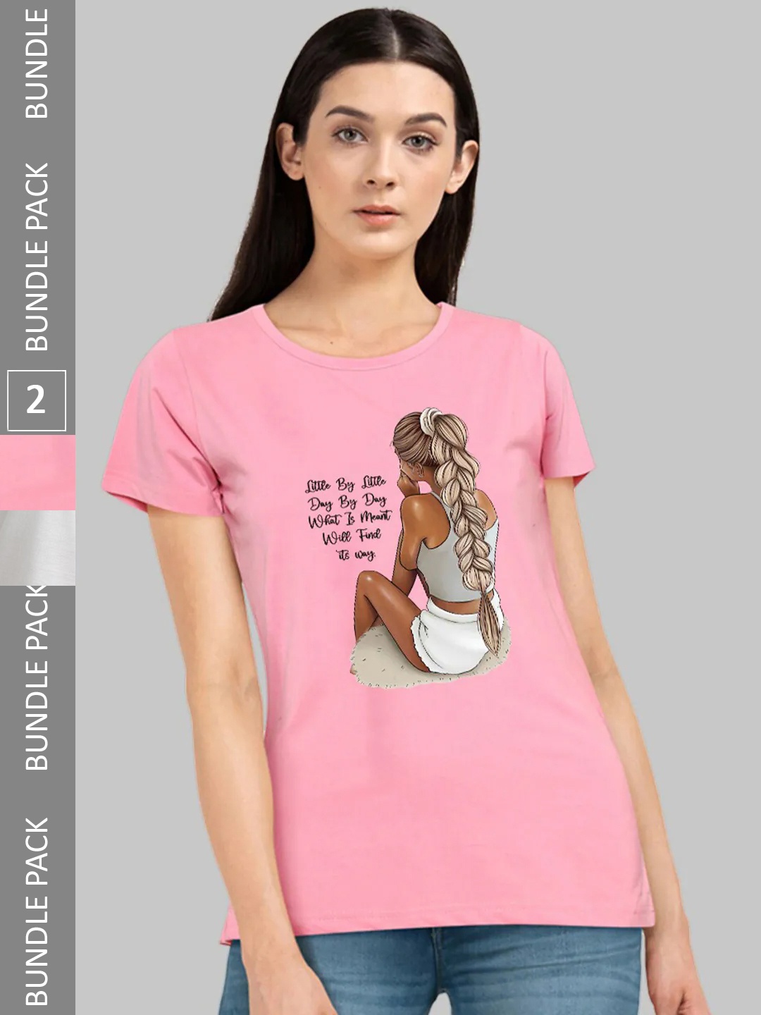 

CHOZI Pack Of 2 Graphic Printed Bio Finish Cotton T-shirt, Pink