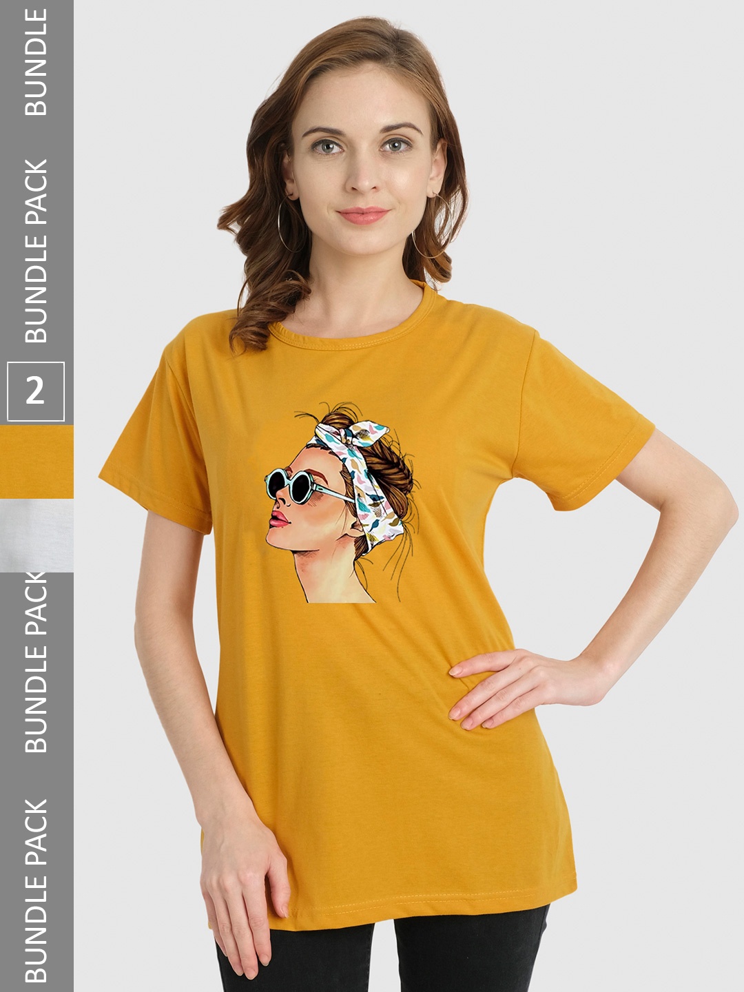 

CHOZI Pack Of 2 Printed Cotton Bio Finish T-shirt, Mustard