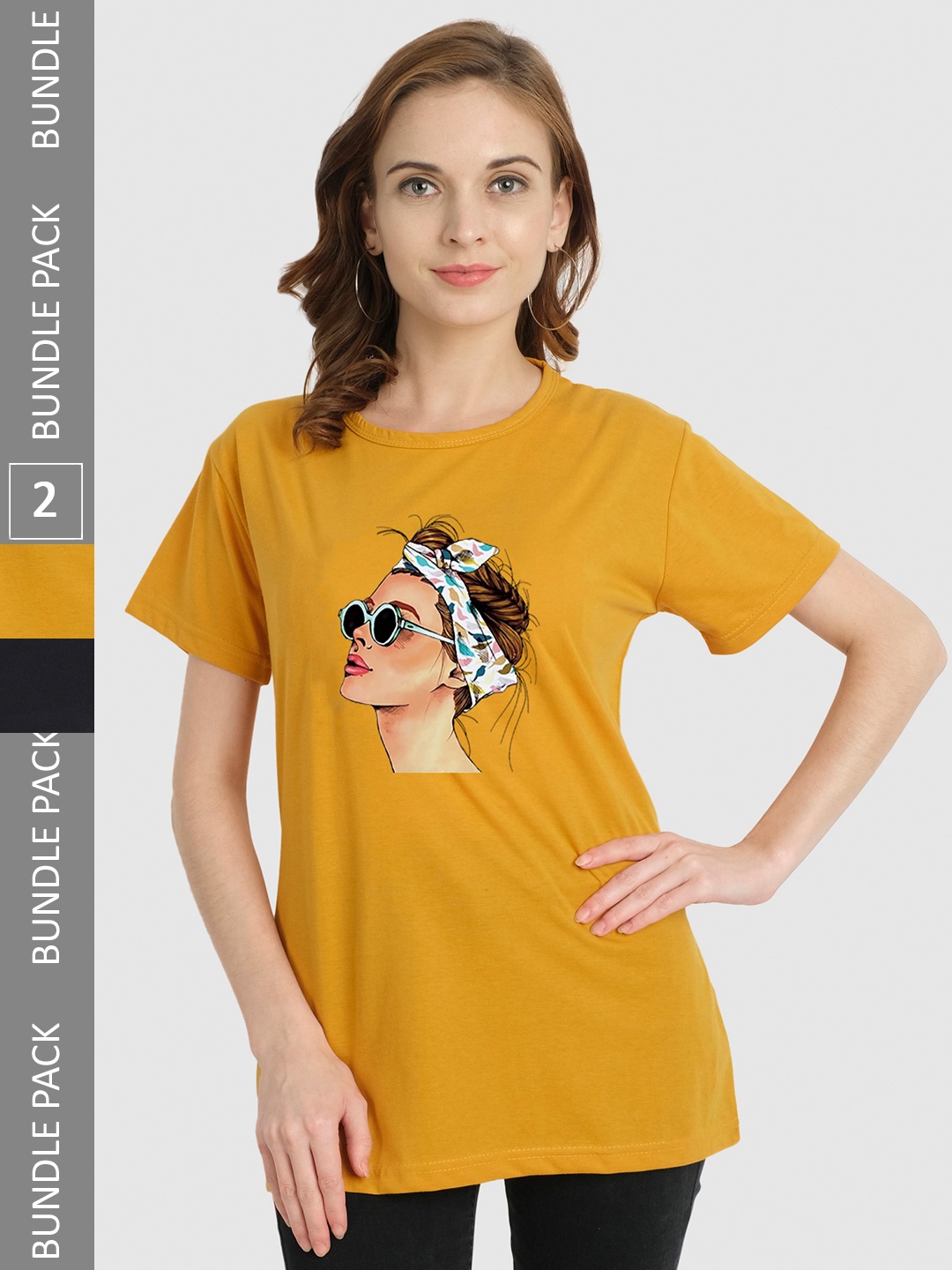 

CHOZI Pack Of 2 Printed Bio Finish Running Cotton T-shirt, Mustard