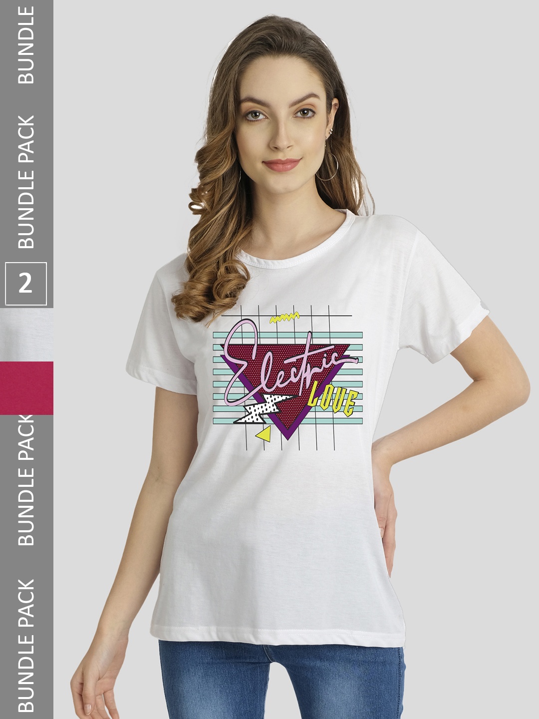 

CHOZI Pack Of 2 Graphic Printed Bio Finish Cotton T-shirt, White