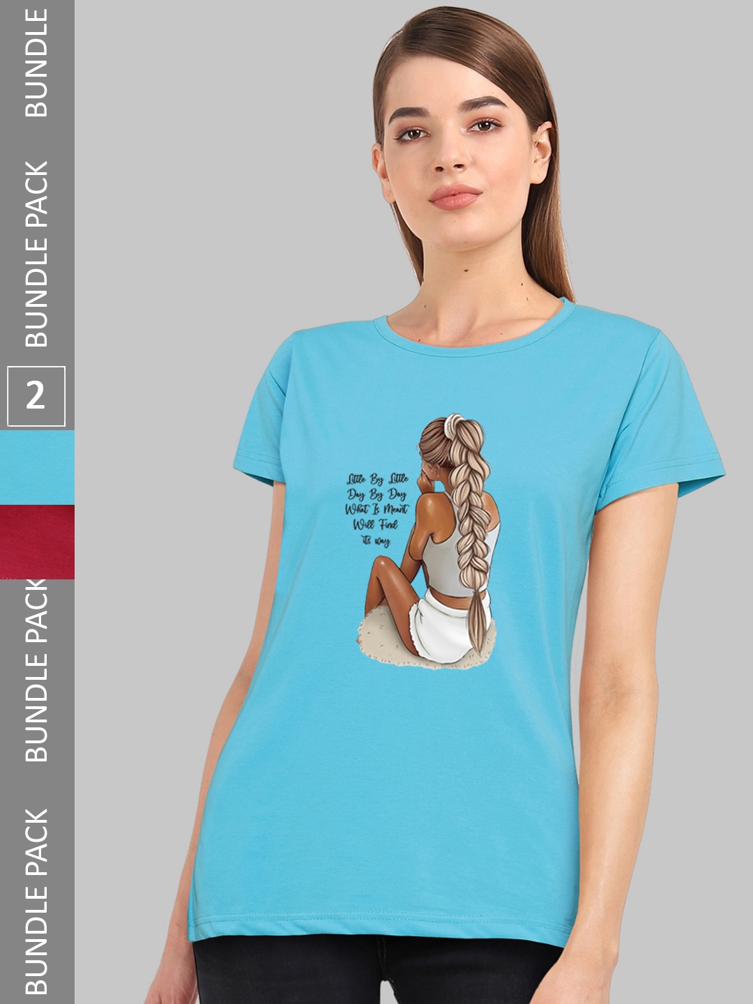 

CHOZI Pack Of 2 Printed Cotton Bio Finish T-shirt, Turquoise blue