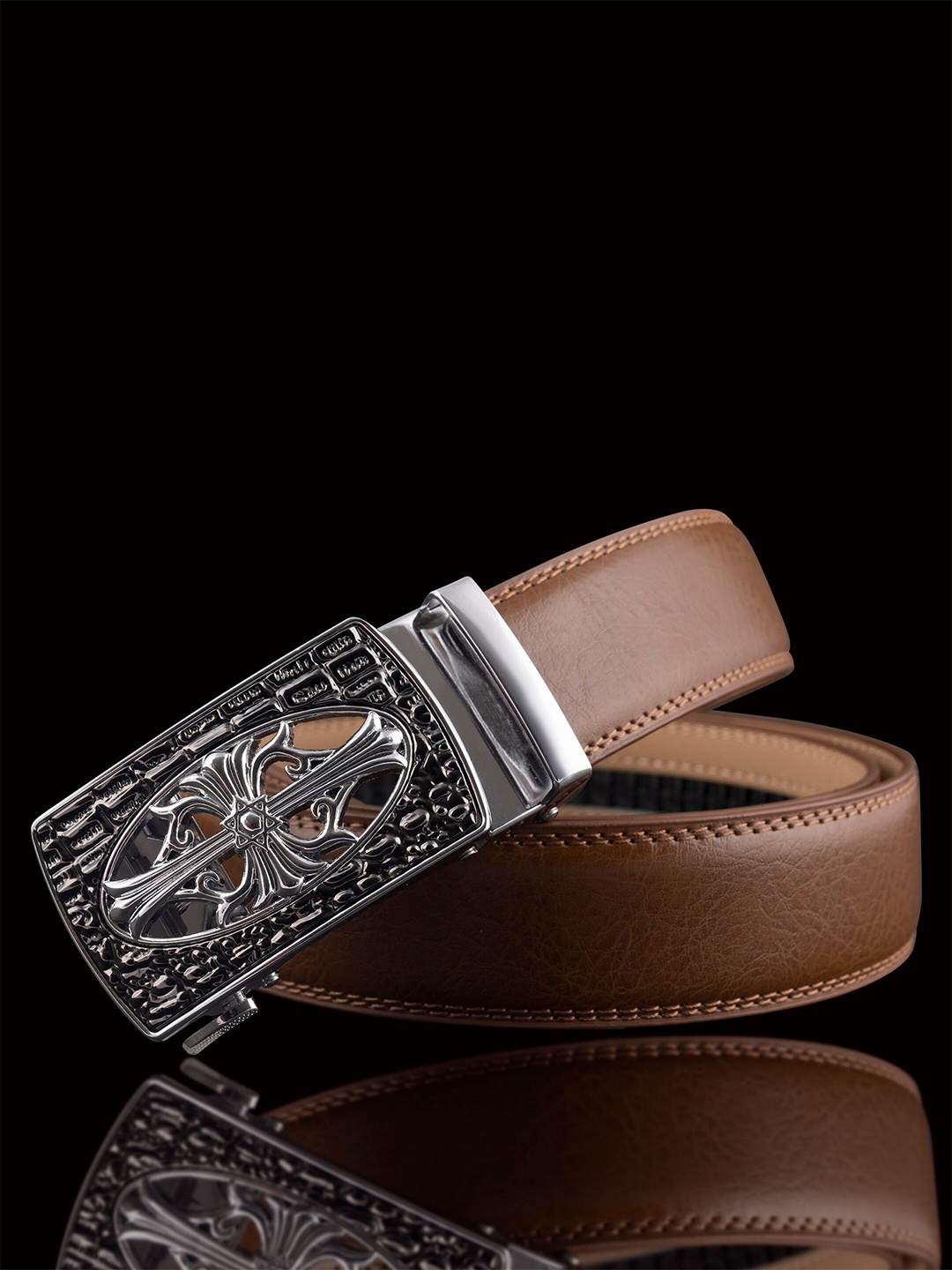 

NAEVE Men Leather Slider Buckle Belt, Tan