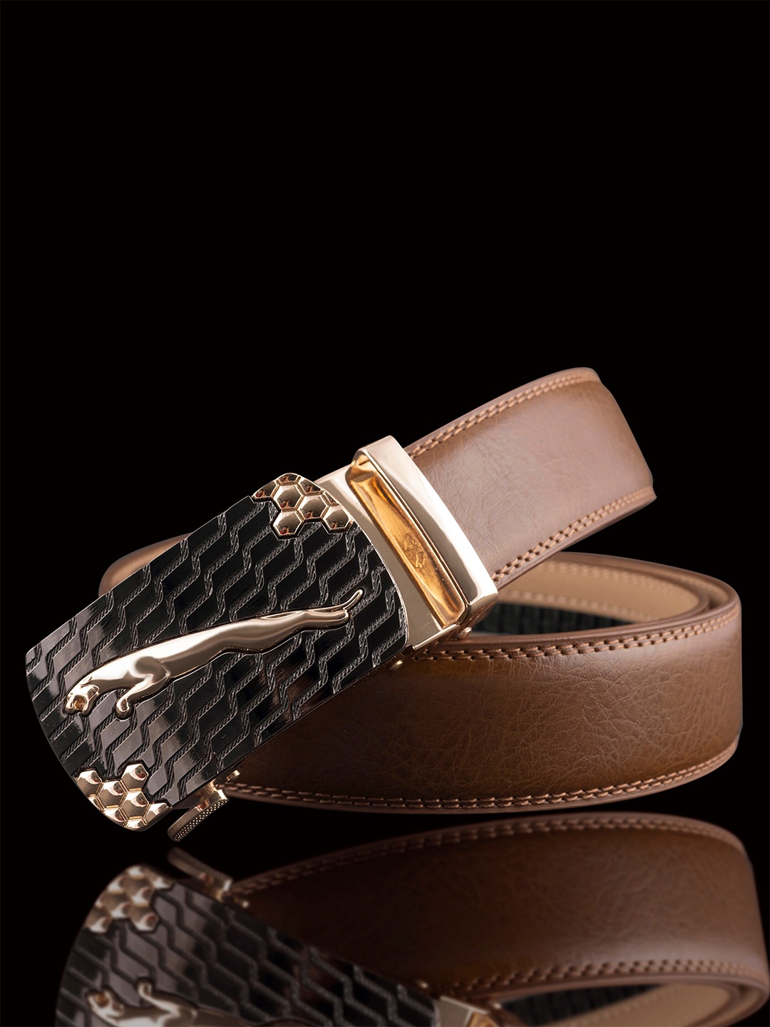 

NAEVE Men Leather Slider Buckle Belt, Tan