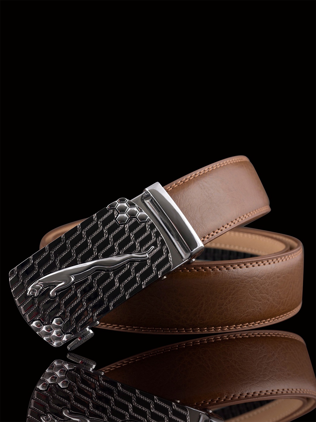 

NAEVE Men Leather Slider Buckle Belt, Tan