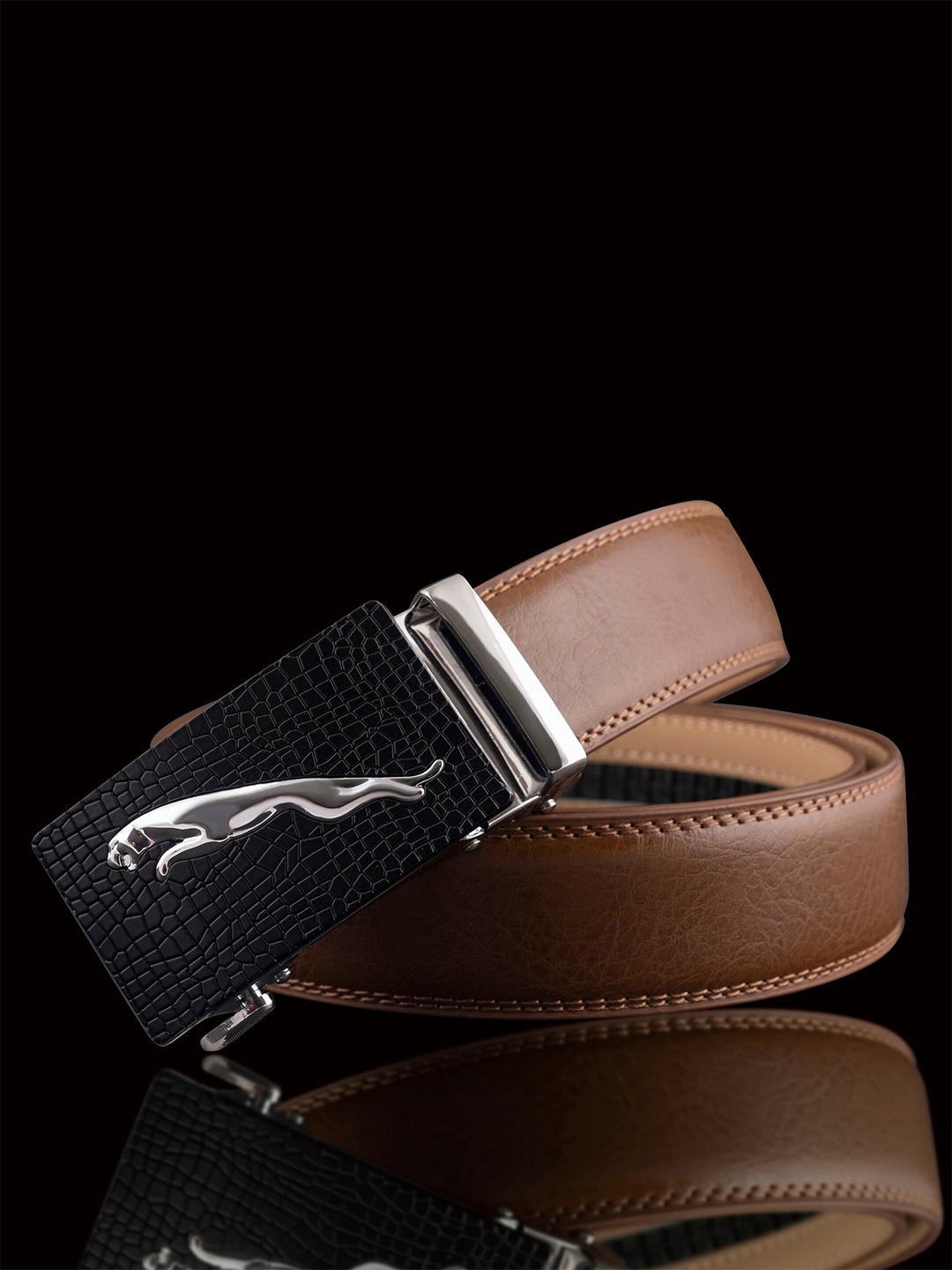 

NAEVE Men Leather Slider Buckle Belt, Tan