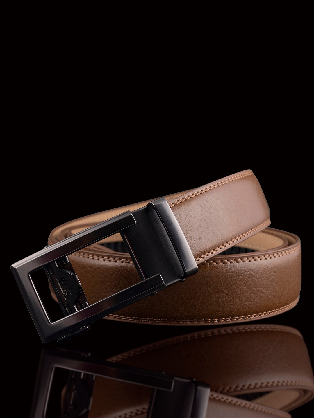 

NAEVE Men Textured Leather Slider Buckle Formal Belt, Tan