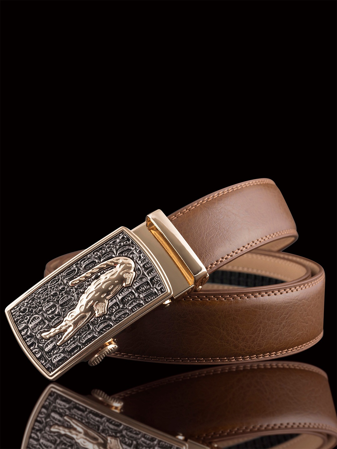 

NAEVE Men Textured Leather Slider buckle Belt, Tan