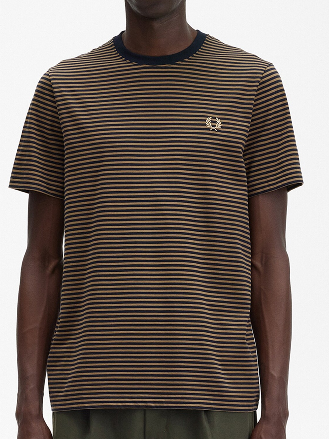 

Fred Perry Striped Round Neck Cotton T-shirt, Beige