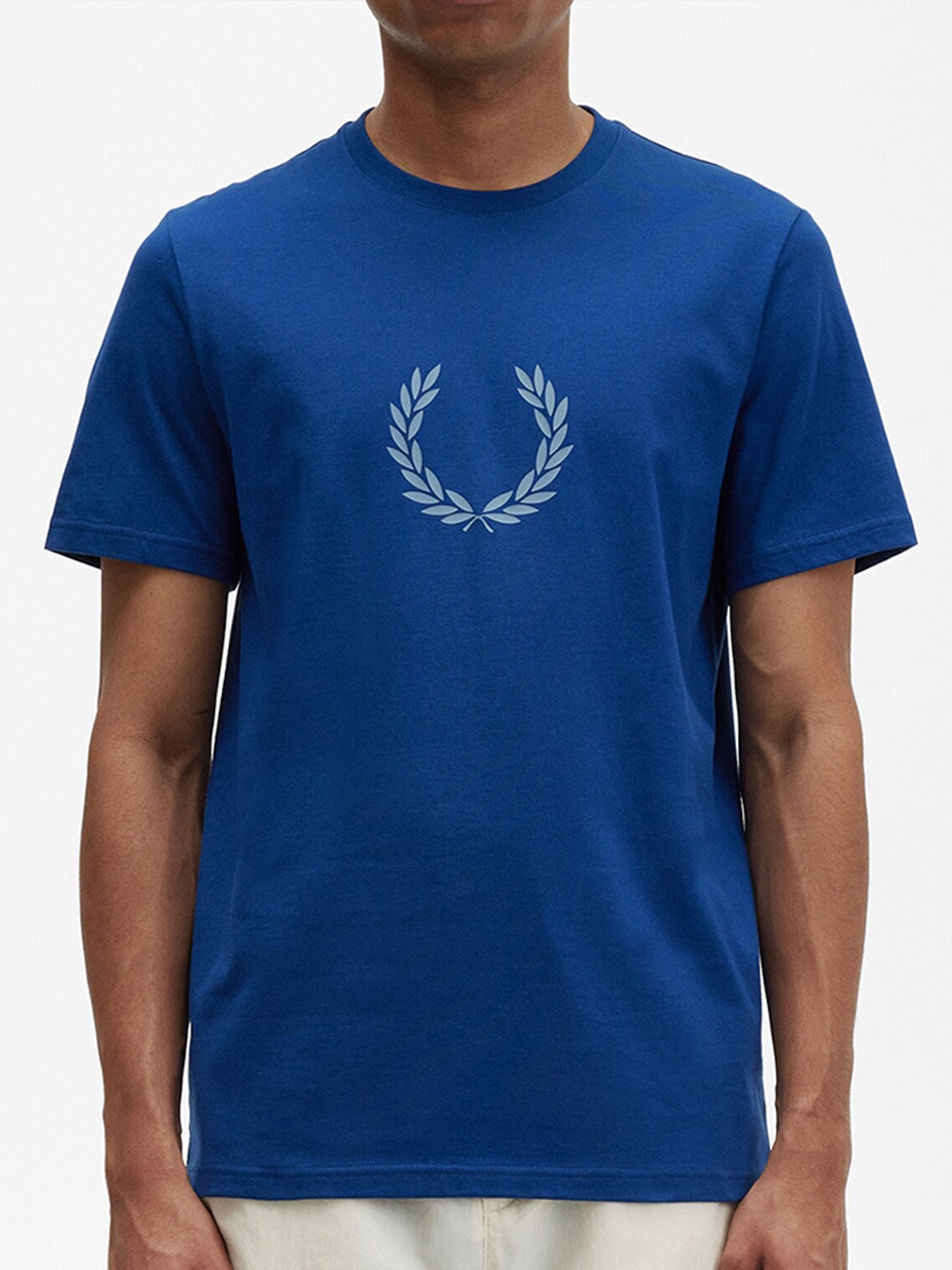Fred Perry Brand Logo Printed Cotton T-shirt, Blue