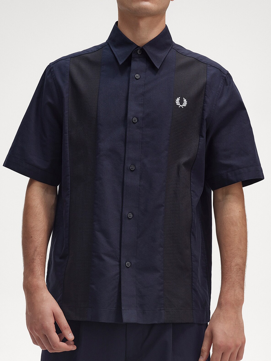 

Fred Perry Colourblocked Cotton Casual Shirt, Navy blue