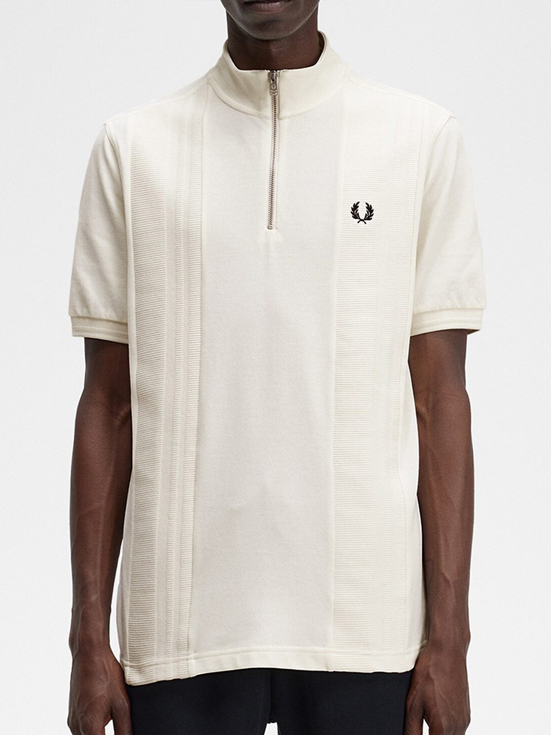 

Fred Perry Self Design High Neck Cotton T-shirt, Cream