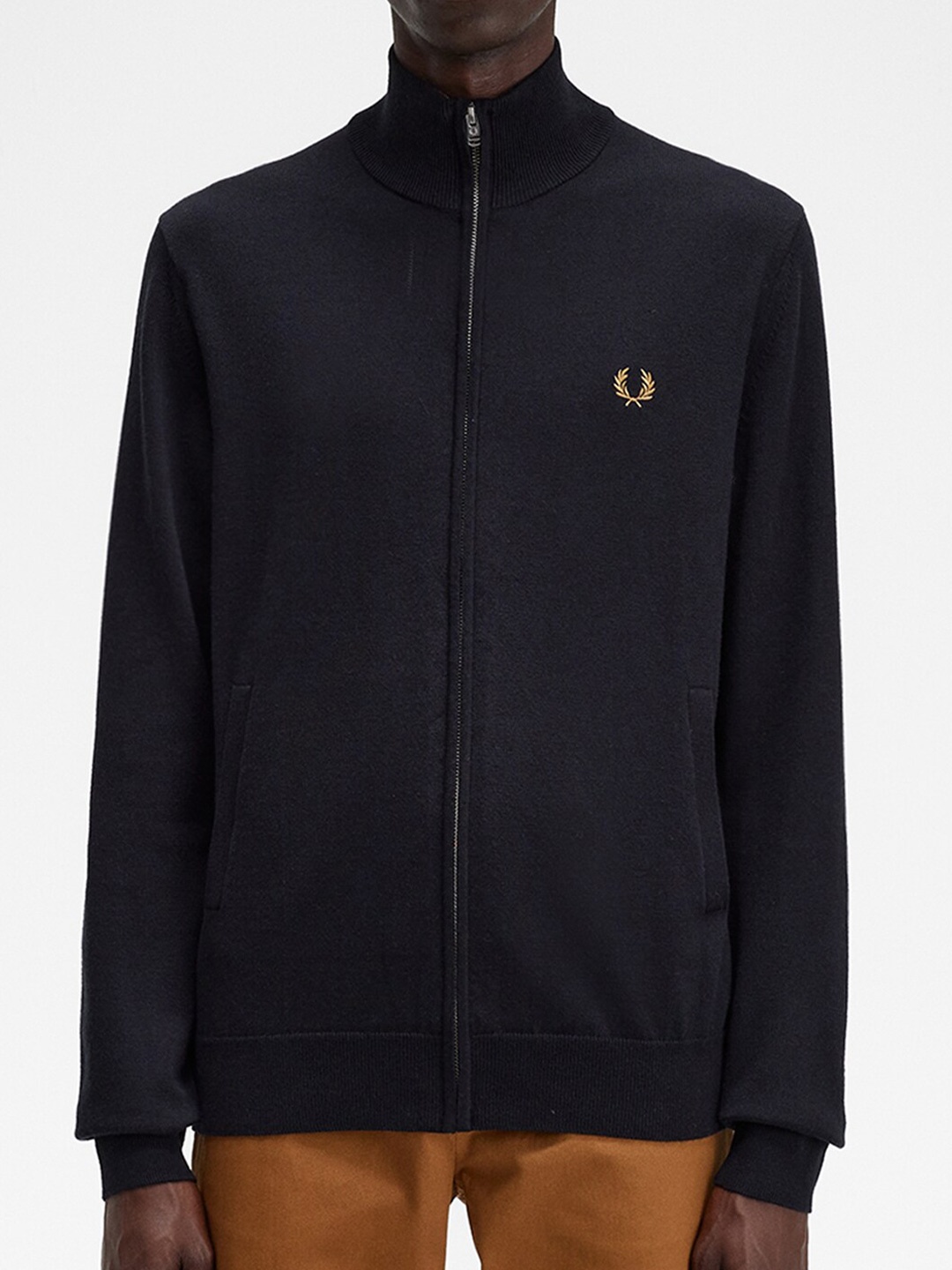 

Fred Perry High Neck Front-Open Cotton Sweatshirt, Black